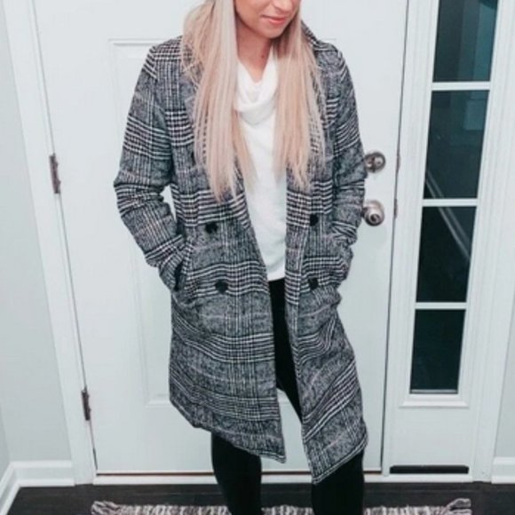 plaid Print Double Breasted Pea Overcoat jacket fall/winter - Picture 13 of 15